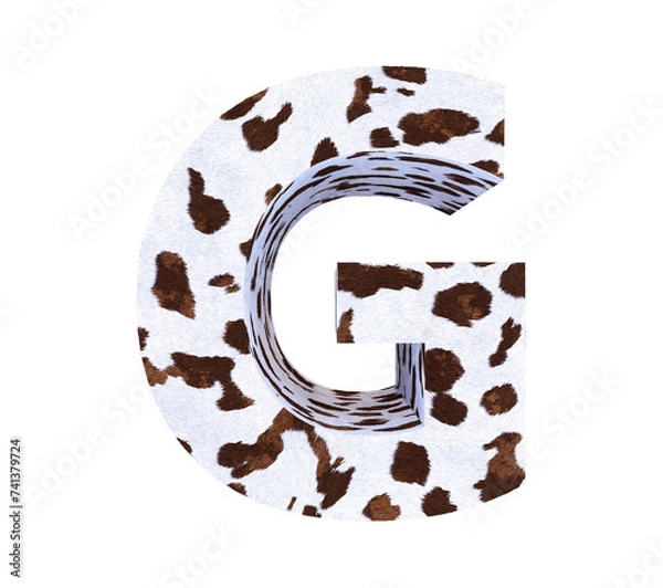 Fototapeta Cow Fur textured 3D letter G isolated on white background