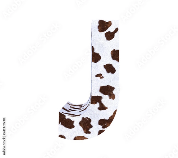 Fototapeta Cow Fur textured 3D letter J isolated on white background