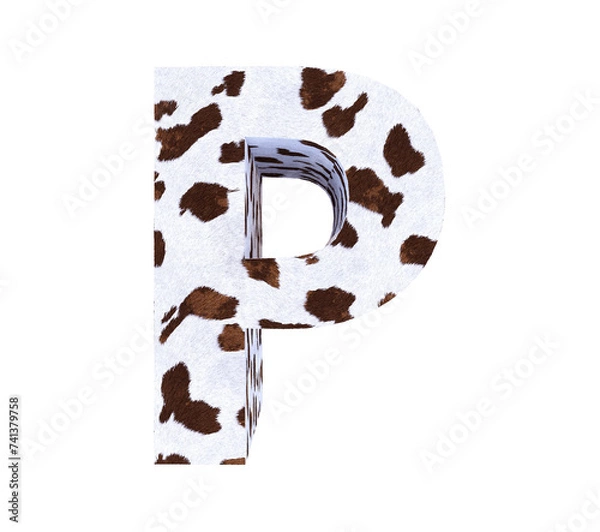 Fototapeta Cow Fur textured 3D letter P isolated on white background