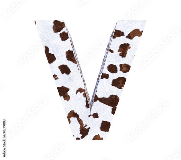 Fototapeta Cow Fur textured 3D letter V isolated on white background