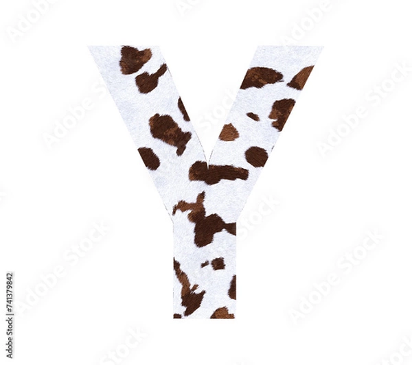Fototapeta Cow Fur textured 3D letter Y isolated on white background