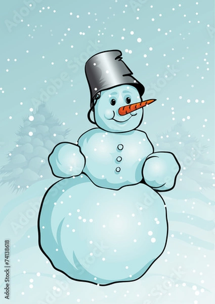 Fototapeta Winter scenery with a snowman and snow