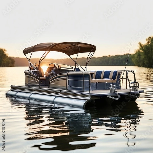 Obraz Pontoon boat, versatile and leisure-oriented watercraft, designed for recreational activities such as fishing, swimming, and socializing on the water, Generative AI