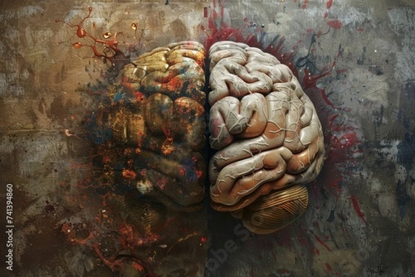 Fototapeta AI Brain Chip technology. Artificial Intelligence visual system mind statistics axon. Semiconductor cloud firewall circuit board nanolithography technique