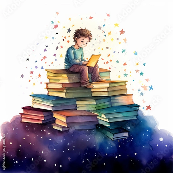 Fototapeta child reading a book.World Book Day.