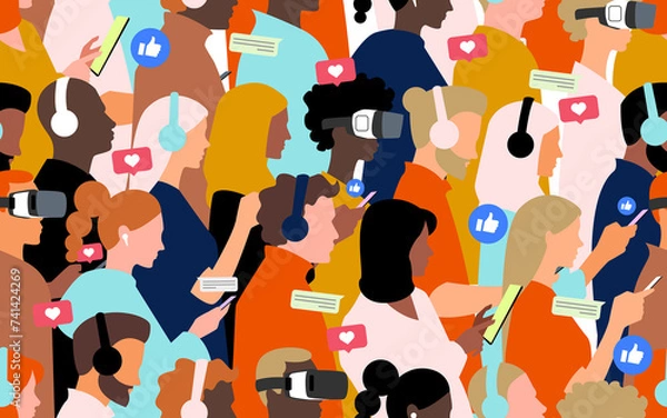 Obraz People seamless pattern with gadgets