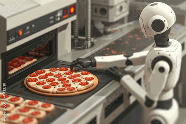Obraz Some pizzerias use robots for tasks like spreading sauce, adding toppings