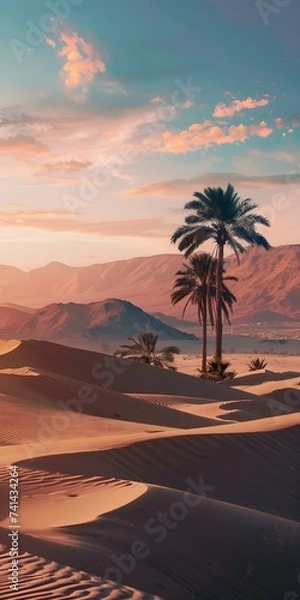 Fototapeta Minimalist Desert Oasis Background for Cellphone. Concept Minimalist, Desert Oasis, Background, Cellphone
