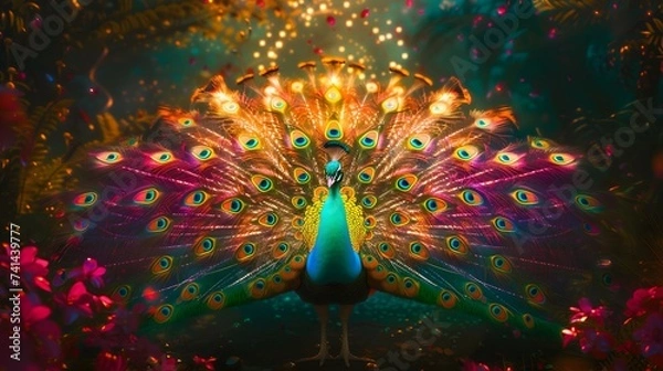 Fototapeta Colorful Peacock Displaying Vibrant Carnival Culture