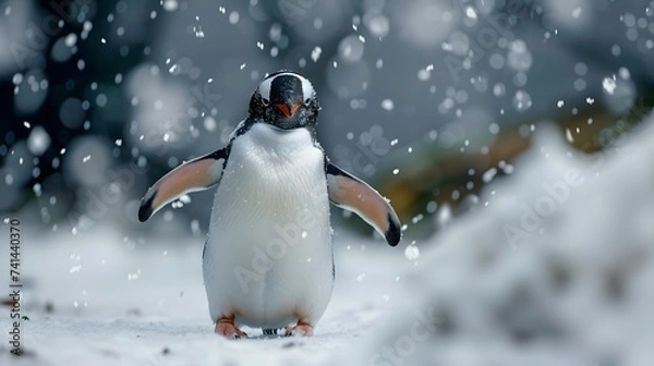 Fototapeta Whimsical Penguin in Snowy Wonderland Pose