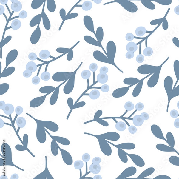 Obraz Blueberry branches blue colour flat design seamless pattern