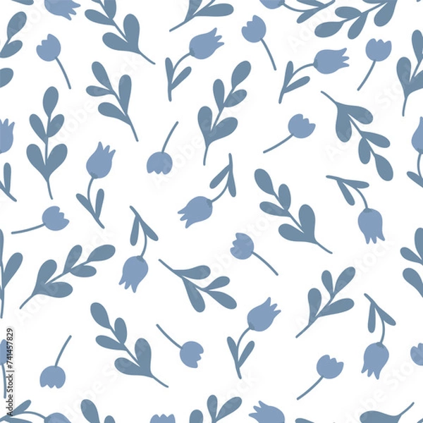 Obraz Flowers and brunches blue bells flat design seamless pattern