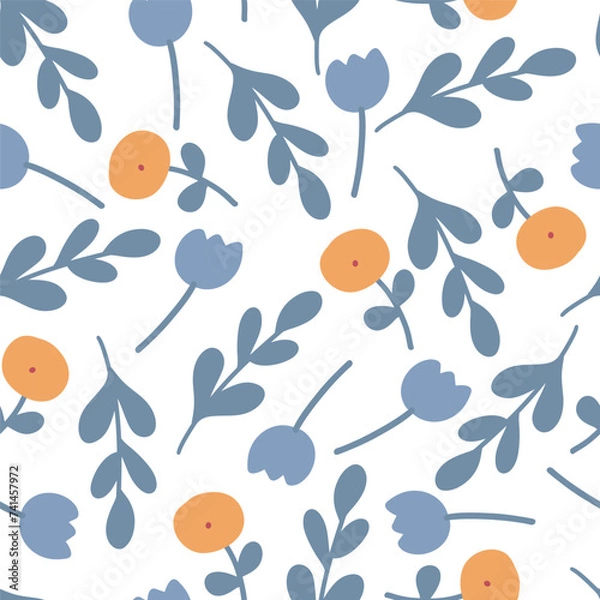 Obraz Flowers flat design yellow and blue tulips seamless pattern