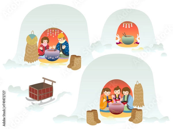 Obraz 雪国のかまくらで遊ぶ人々