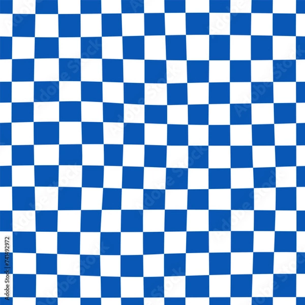 Obraz Vector checkered tablecloth blue monochrome seamless pattern. Kawaii background