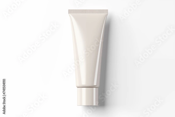 Fototapeta Metal cream tube mockup on white background. With empty blank copyspace