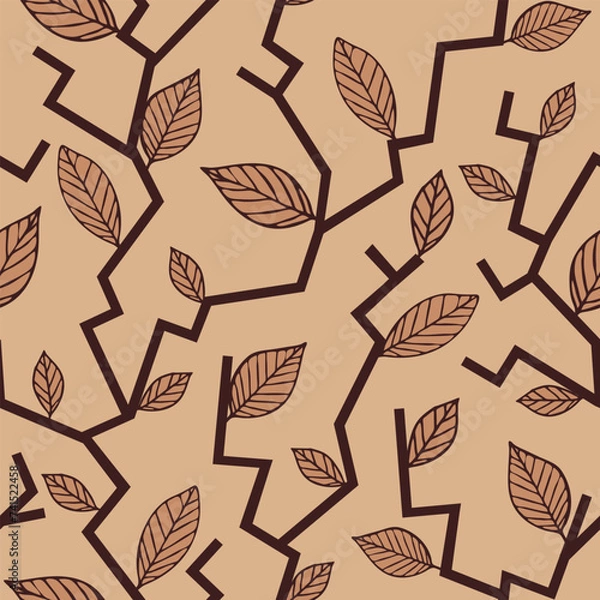Fototapeta Seamless vector pattern with zigzag tree on beige background. Simple artistic forest wallpaper design. Decorative floral fashion textile.