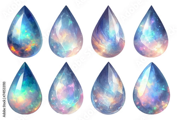 Obraz Teardrop-shaped opal rhinestone watercolor illustration material set