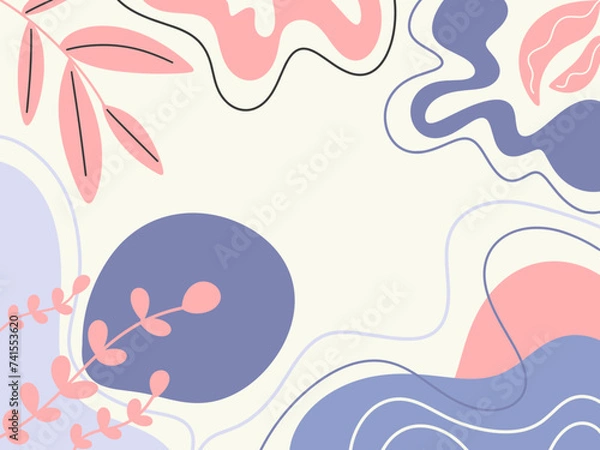 Fototapeta Modern aesthetic background with abstract shapes and leaves