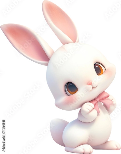 Fototapeta Cute rabbit 3d style isolated on transparent background. PNG
