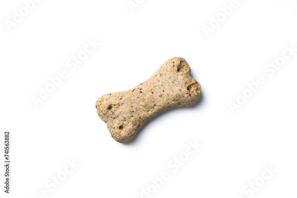 Fototapeta Top view of crunchy bone shaped dog biscuit set isolated on white background close up