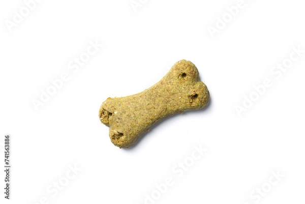 Fototapeta Top view of crunchy bone shaped dog biscuit set isolated on white background close up