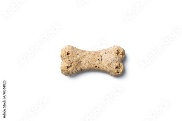 Fototapeta Top view of crunchy bone shaped dog biscuit set isolated on white background close up