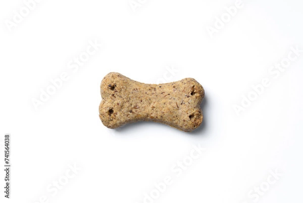Fototapeta Top view of crunchy bone shaped dog biscuit set isolated on white background close up