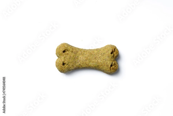 Fototapeta Top view of crunchy bone shaped dog biscuit set isolated on white background close up