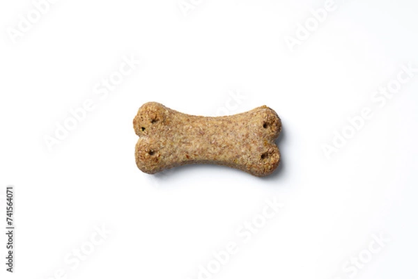 Fototapeta Top view of crunchy bone shaped dog biscuit set isolated on white background close up