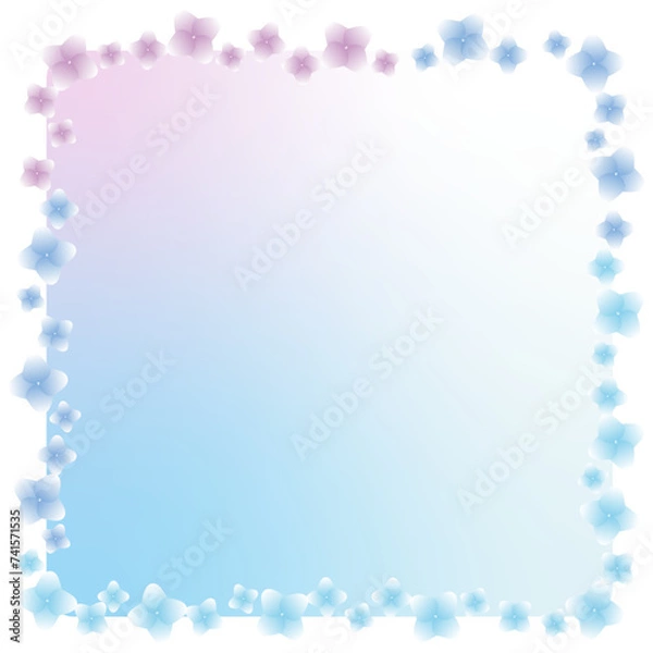 Obraz グラデーションの青と紫のさわやかな四角い紫陽花フレーム