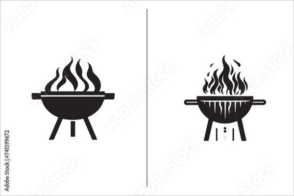 Fototapeta Barbecue grill Silhouette vector icon design and Grill bbq vector icon set illustration. BBQ silhouette vector on White background.