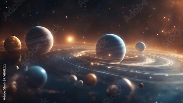 Fototapeta planet in space _A cosmic view of planets and galaxy in deep space. The image shows a dynamic and diverse view  
