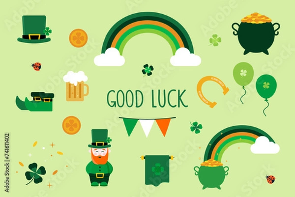 Fototapeta St. Patrick's Day design elements set. Flat design style.