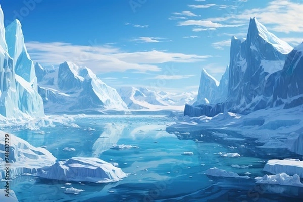 Fototapeta In a haunting portrayal of environmental decline, an Antarctic glacier melts away, emphasizing the urgent need for collective action to combat the devastating effects of climate change on our planet