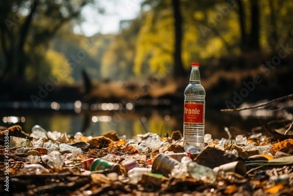 Fototapeta The sight of rubbish and trash illegally dumped in nature serves as a somber reflection of the pervasive issue of pollution, highlighting the critical importance of environmental conservation efforts