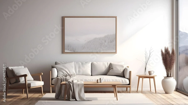 Fototapeta modern living room with white sofa and frames 