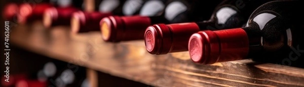 Fototapeta Red and white wine in bottles in wine shop