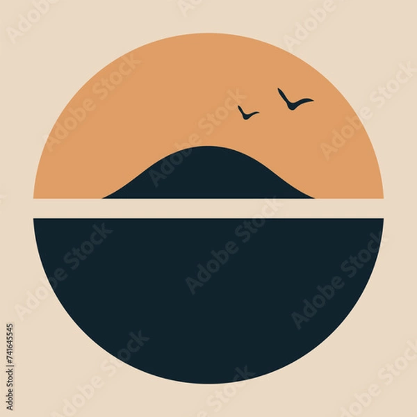 Fototapeta Landscape of the island in a circle, vector color landscape