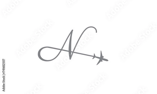 Fototapeta Letter N with Airplane Logo Design. Suitable for Tour and Travel, Start-up, Logistic, and Business Logo Template