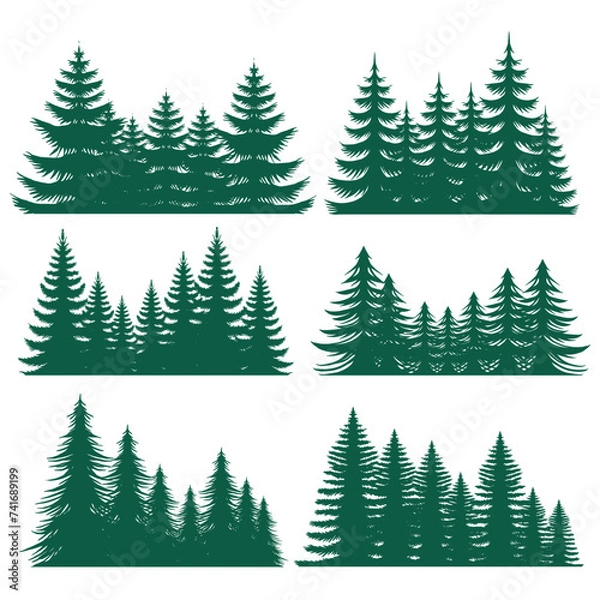 Obraz Pine tree silhouette element set collection