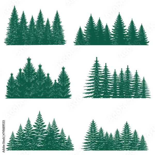 Obraz Pine tree silhouette element set collection