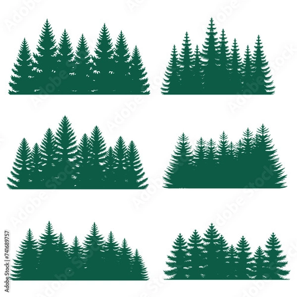 Obraz Pine tree silhouette element set collection
