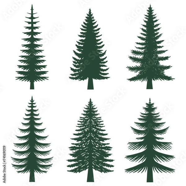 Obraz Pine tree silhouette set collection