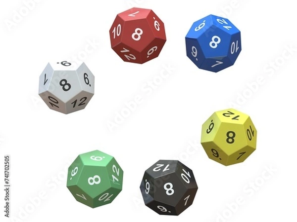 Fototapeta 12 Sided Game Dice 6 Colors 3D print model