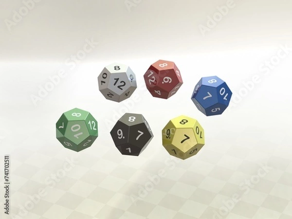 Fototapeta 12 Sided Game Dice 6 Colors 3D print model