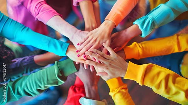Fototapeta Célébration Colorée: Main dans la Main pour une Harmonie de Teintes Vibrantes