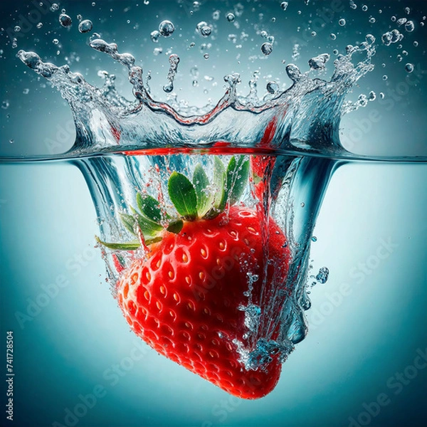 Obraz Strawberry in water splash. Generative Ai.
