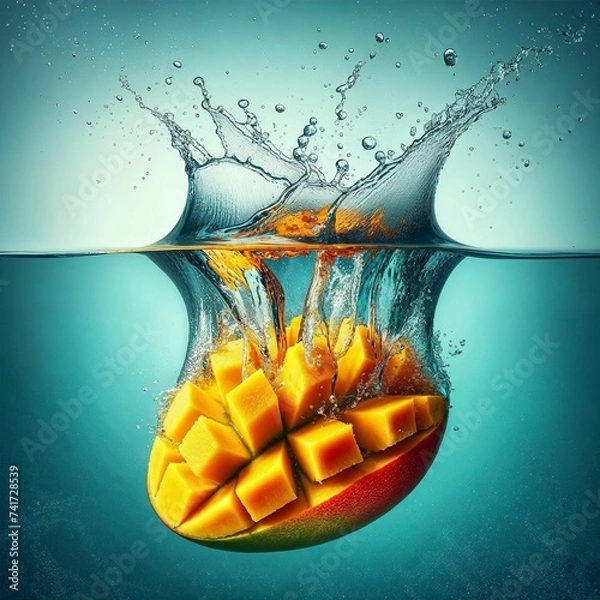 Obraz Mango drops in water. Generative Ai.
