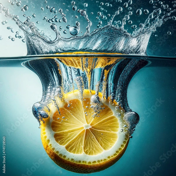Obraz Lemon slice in water. Generative Ai.